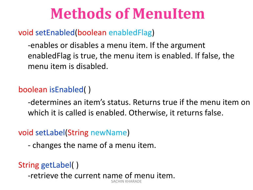 methods of menuitem