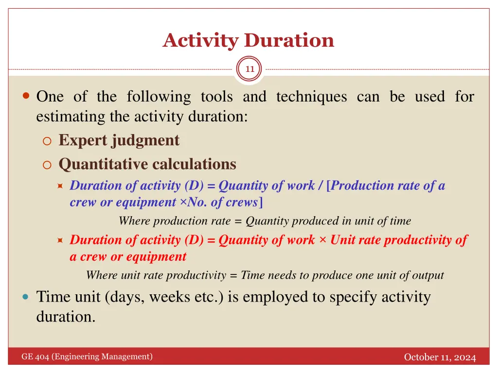 activity duration