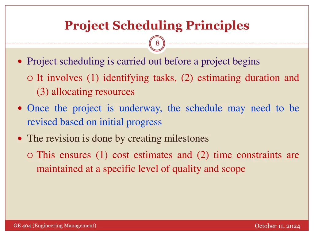 project scheduling principles