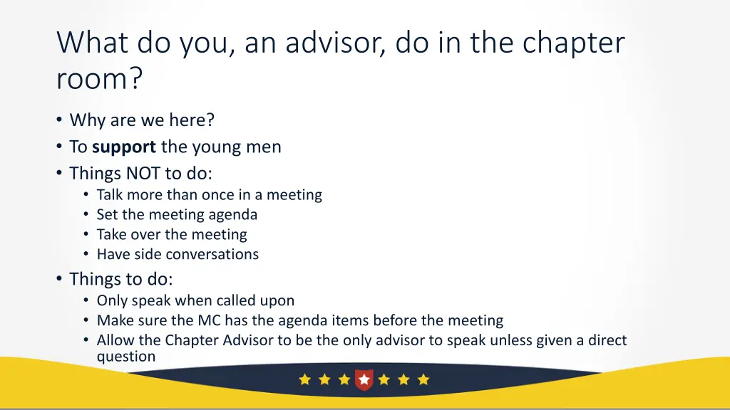 what do you an advisor do in the chapter room