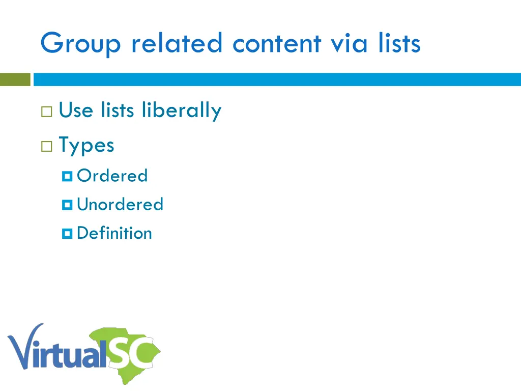 group related content via lists