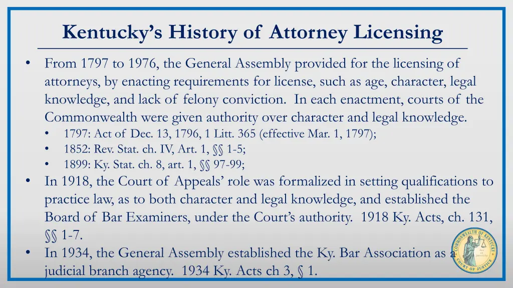 kentucky s history of attorney licensing