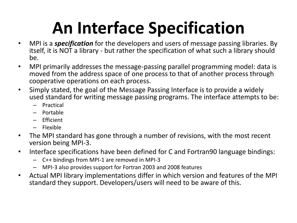 an interface specification mpi is a specification