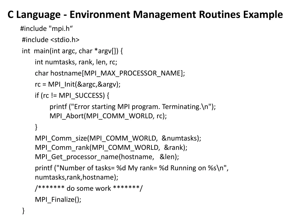 c language environment management routines example