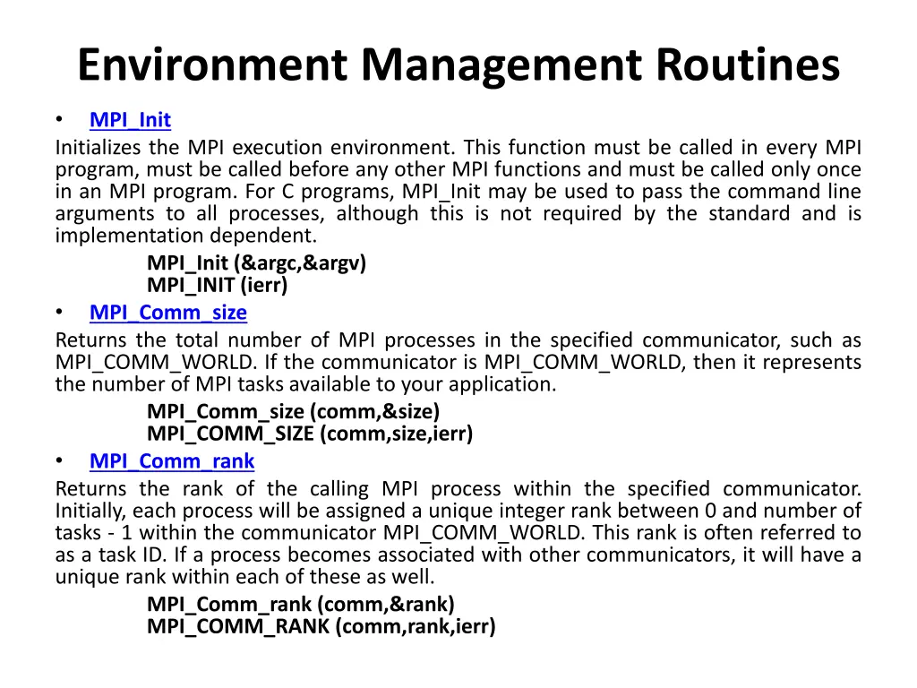 environment management routines