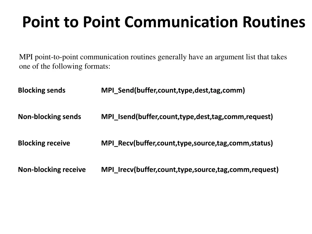 point to point communication routines 1