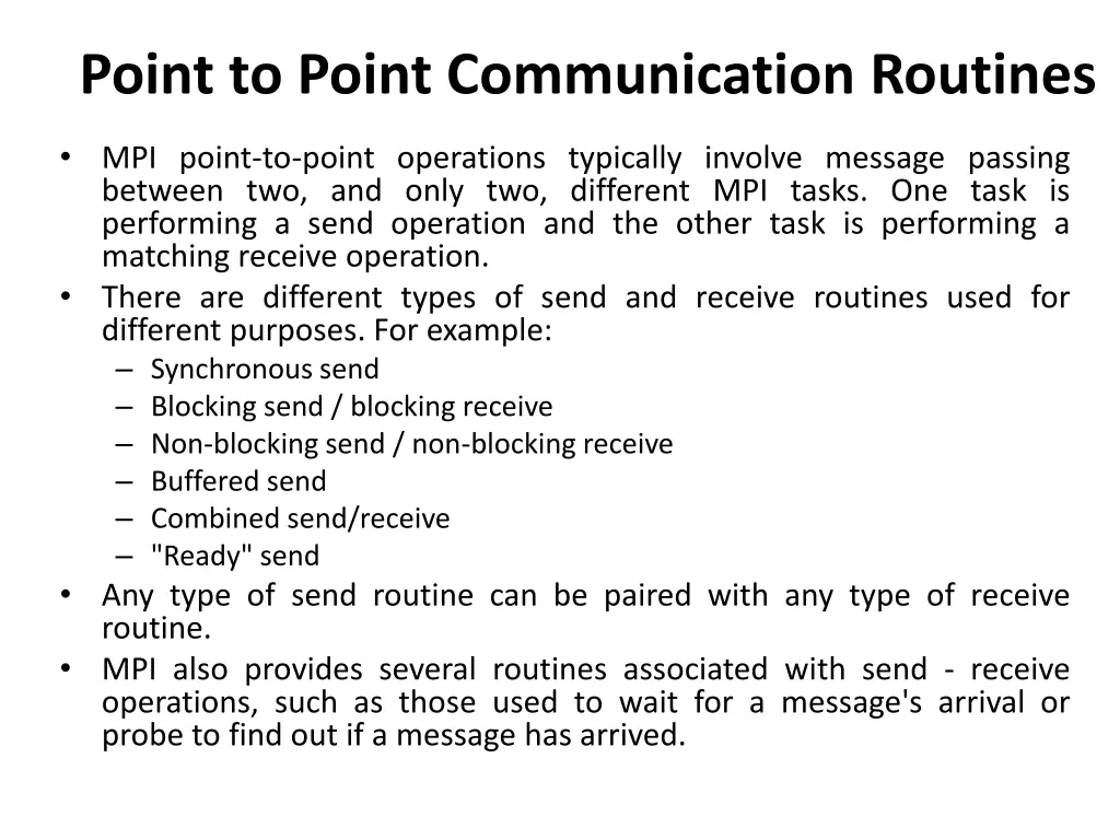 point to point communication routines