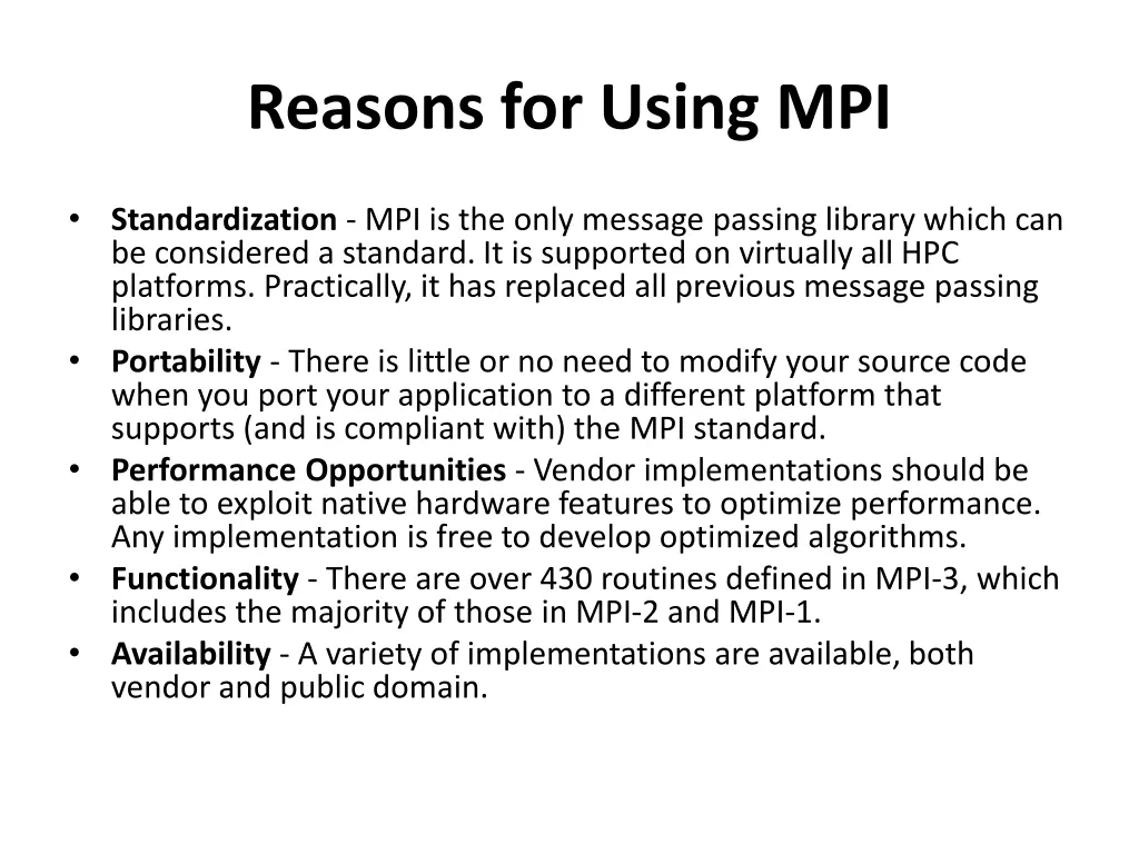 reasons for using mpi