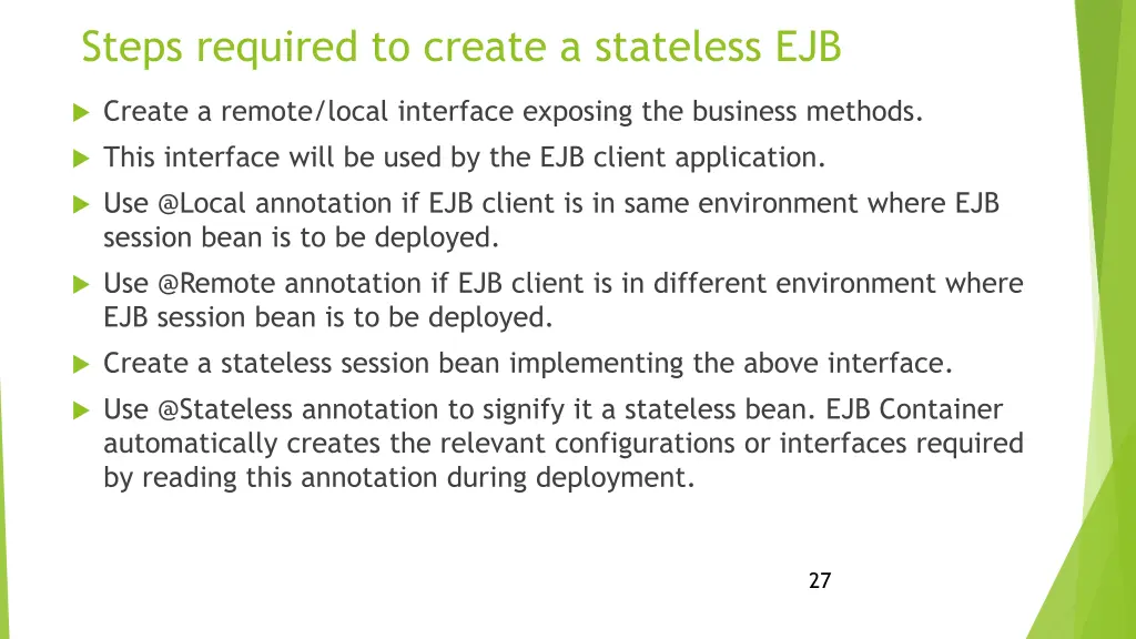 steps required to create a stateless ejb