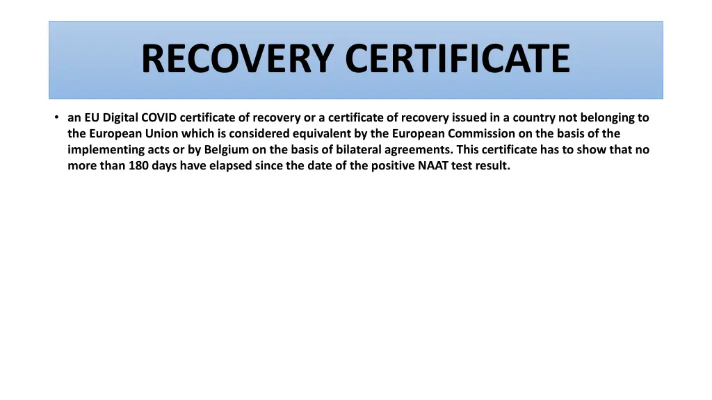 recovery certificate