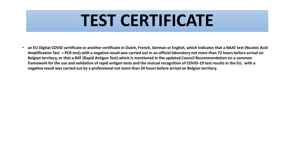 test certificate