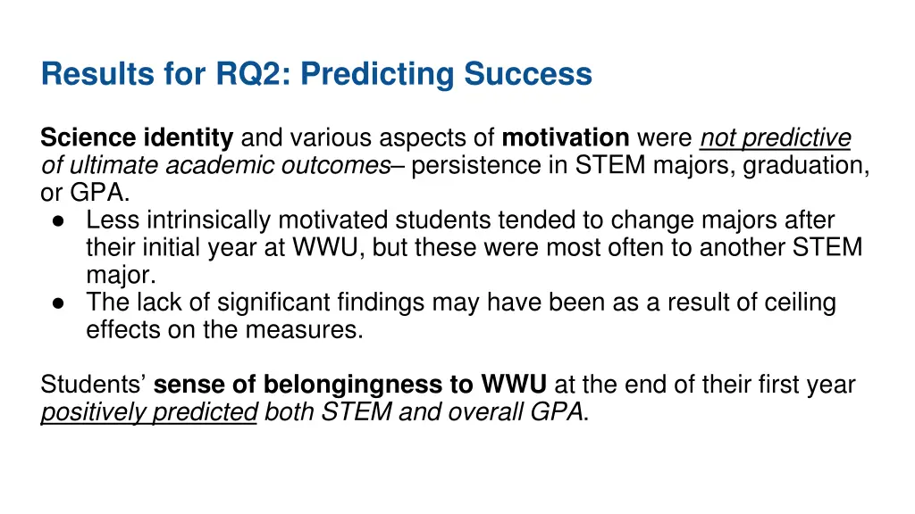 results for rq2 predicting success