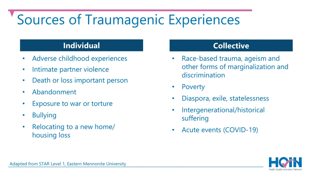 sources of traumagenic experiences