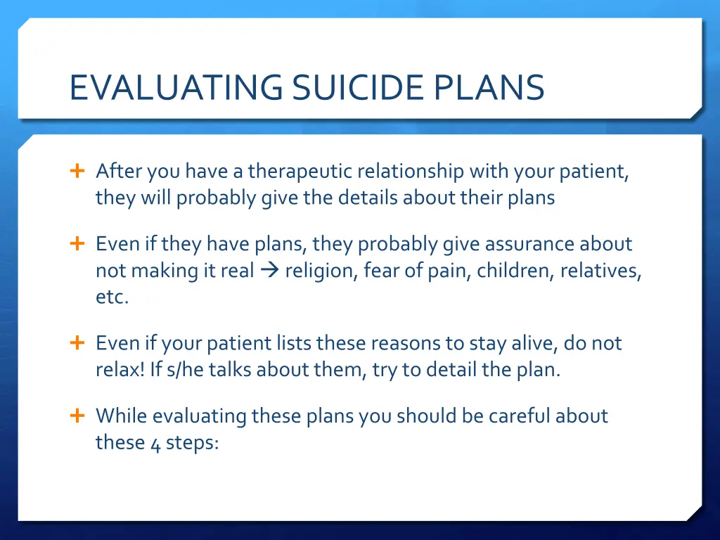 evaluating suicide plans