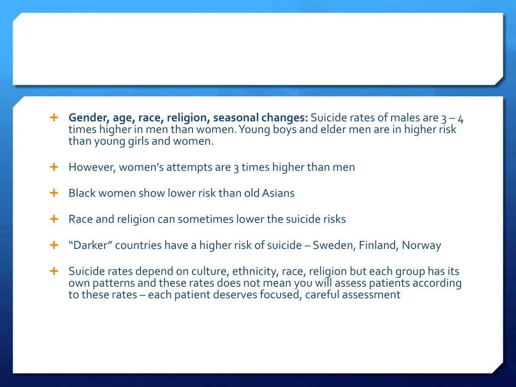 gender age race religion seasonal changes suicide