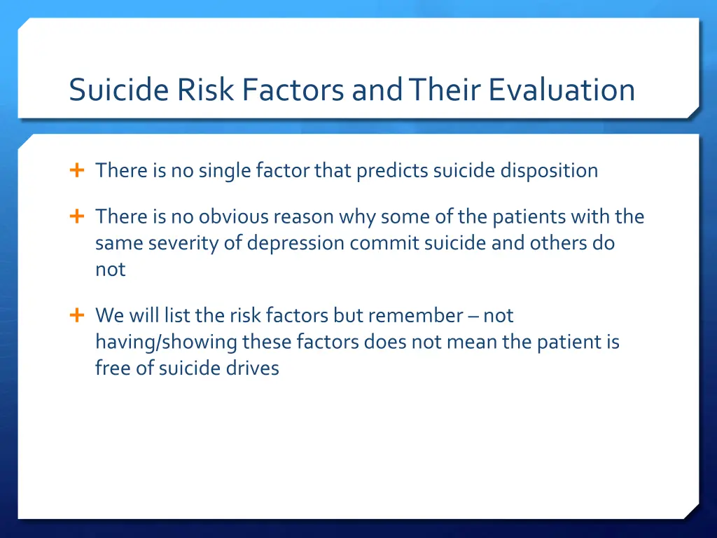 suicide risk factors and their evaluation