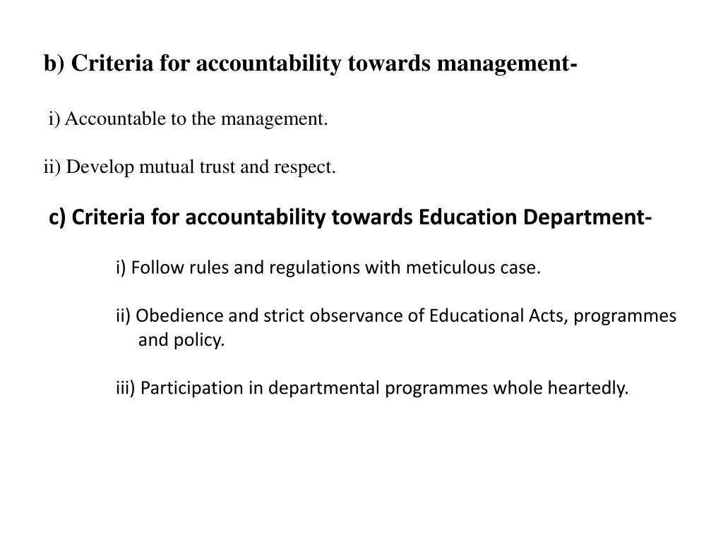 b criteria for accountability towards management