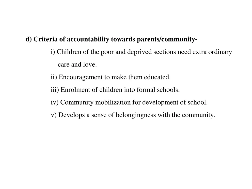 d criteria of accountability towards parents