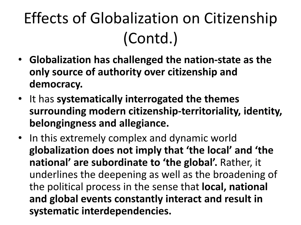 effects of globalization on citizenship contd