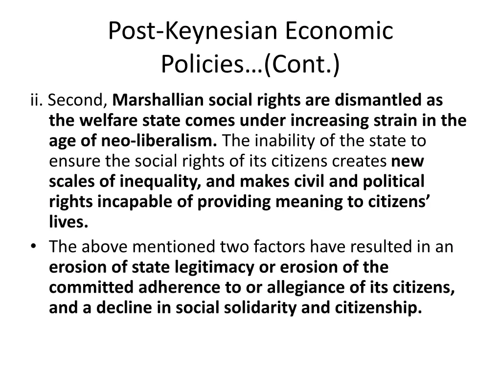 post keynesian economic policies cont