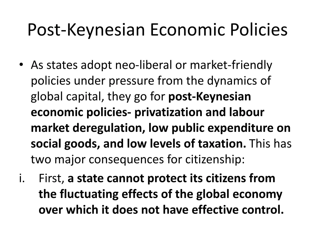 post keynesian economic policies