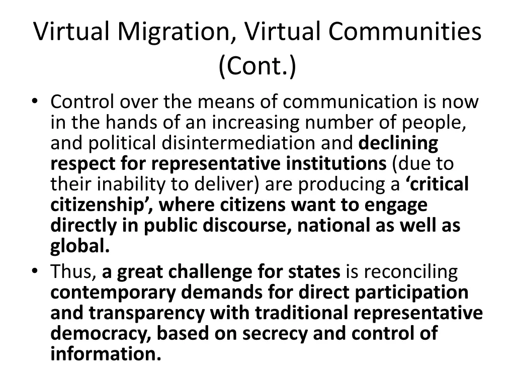 virtual migration virtual communities cont