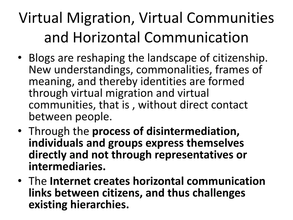 virtual migration virtual communities