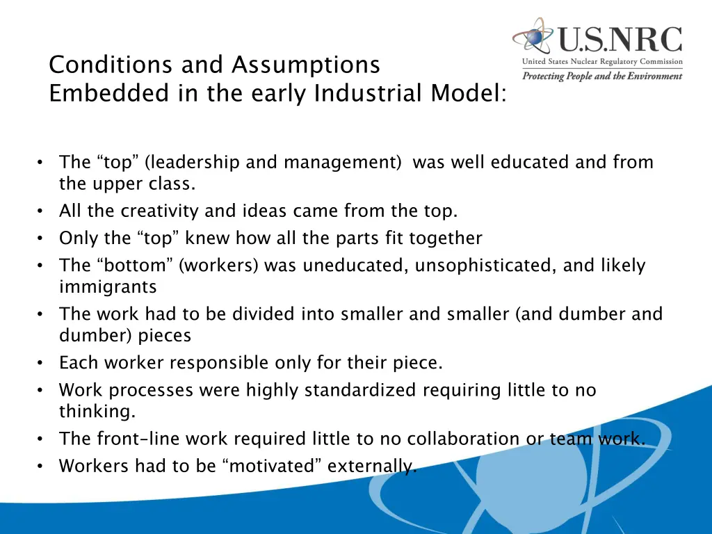 conditions and assumptions embedded in the early