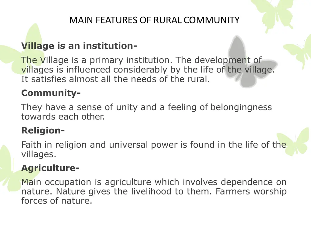 main features of ruralcommunity