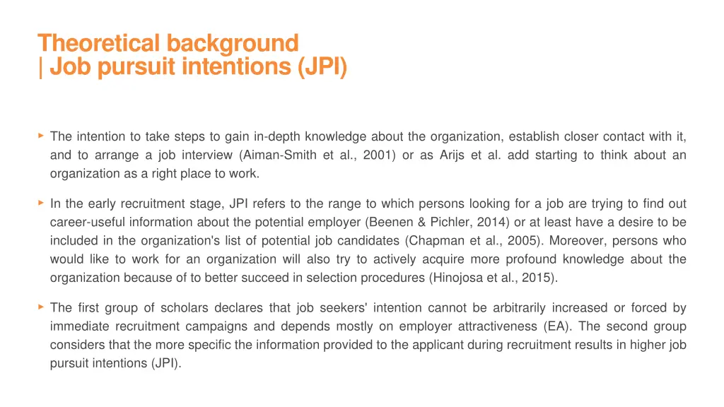 theoretical background job pursuit intentions jpi