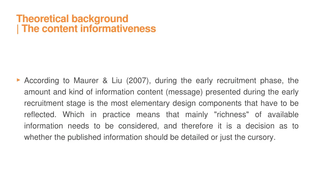 theoretical background the content informativeness