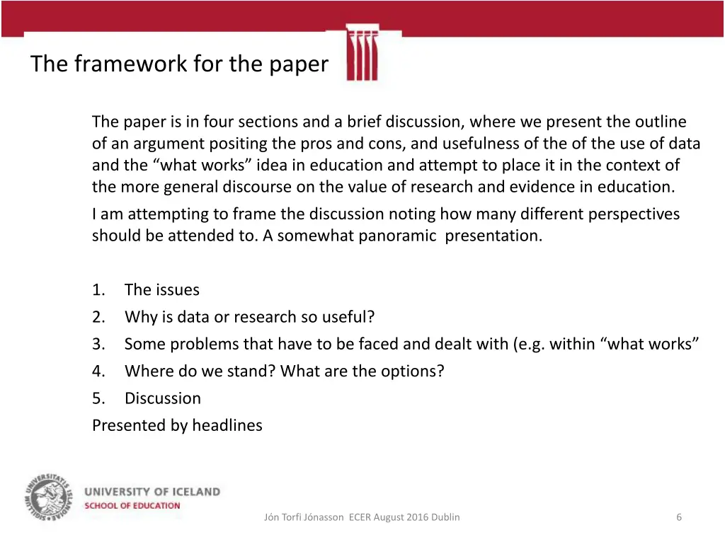 the framework for the paper 1