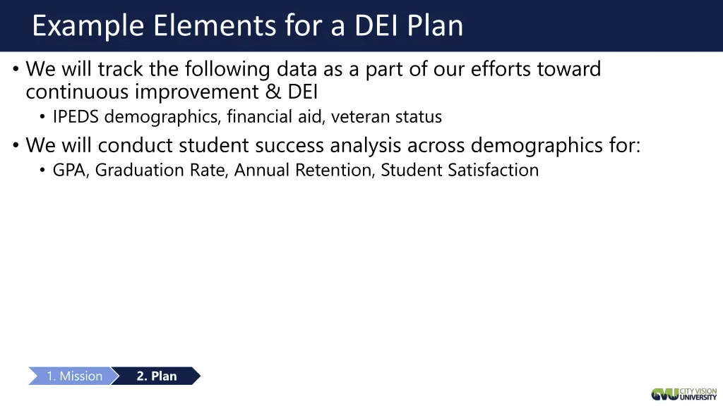 example elements for a dei plan we will track