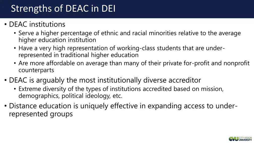 strengths of deac in dei