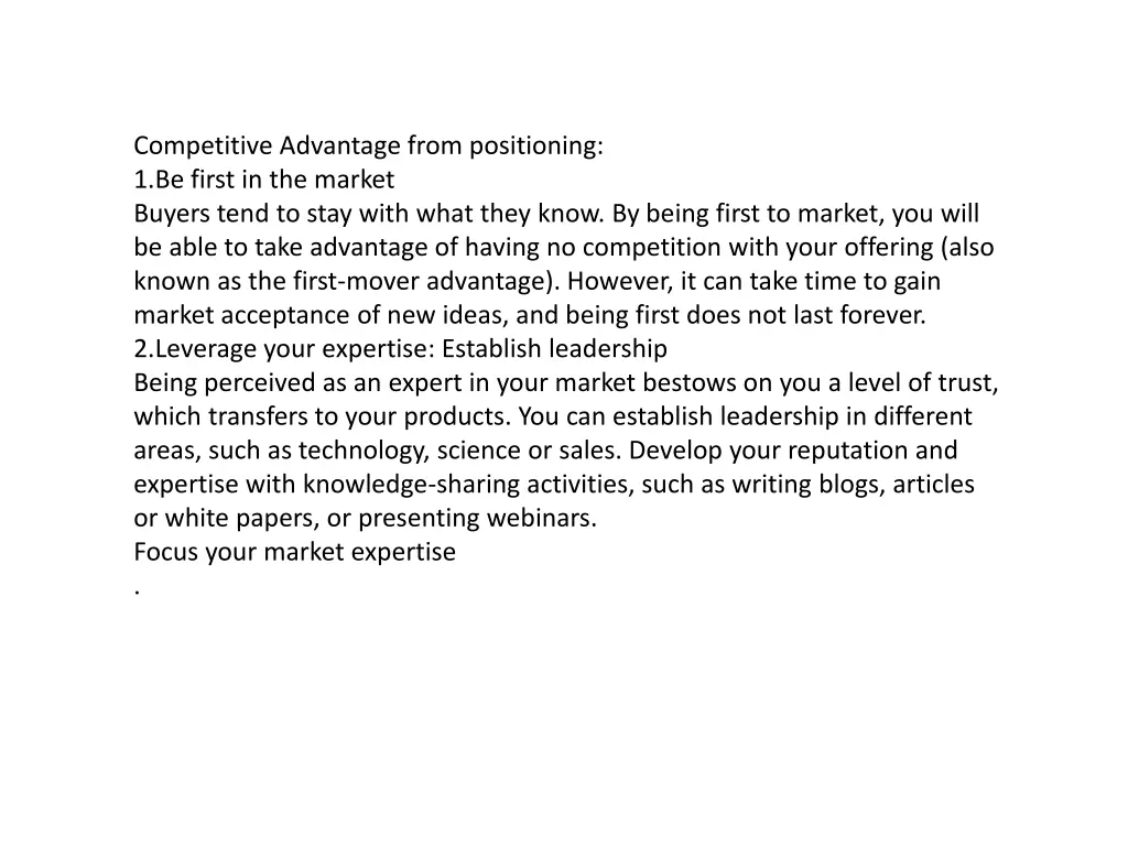 competitive advantage from positioning 1 be first