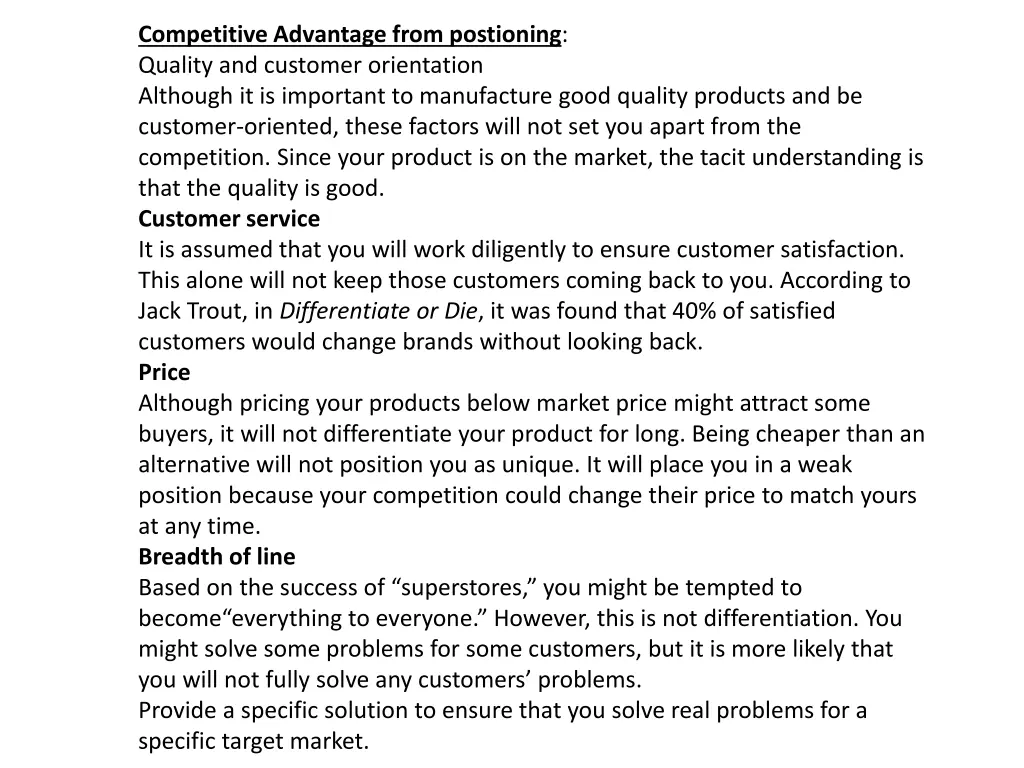 competitive advantage from postioning quality