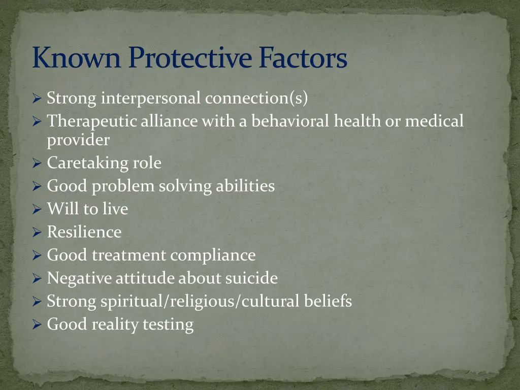 known protective factors