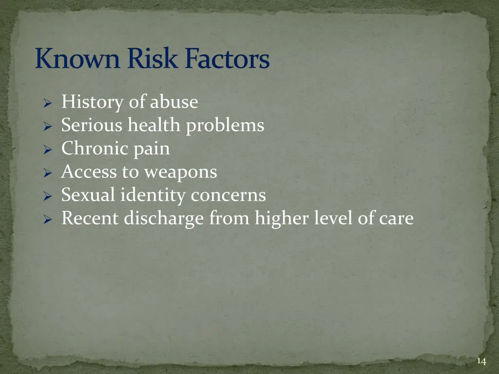 known risk factors 1