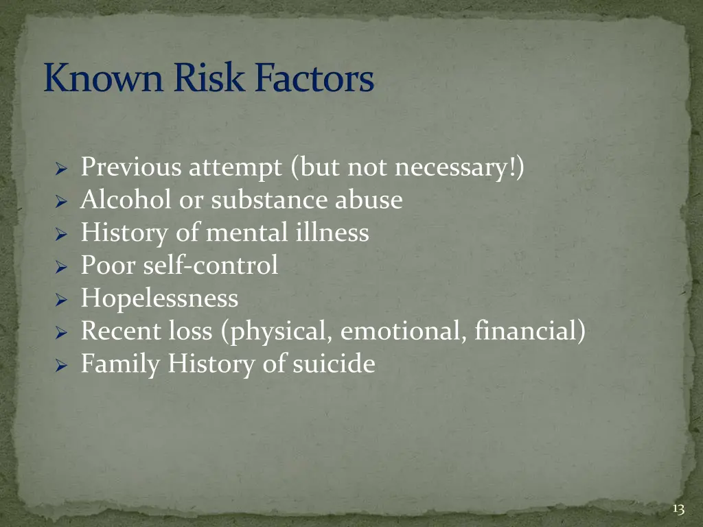 known risk factors