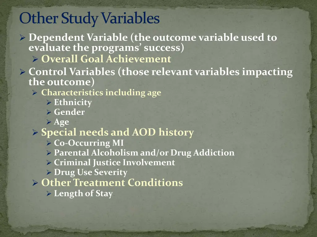 other study variables