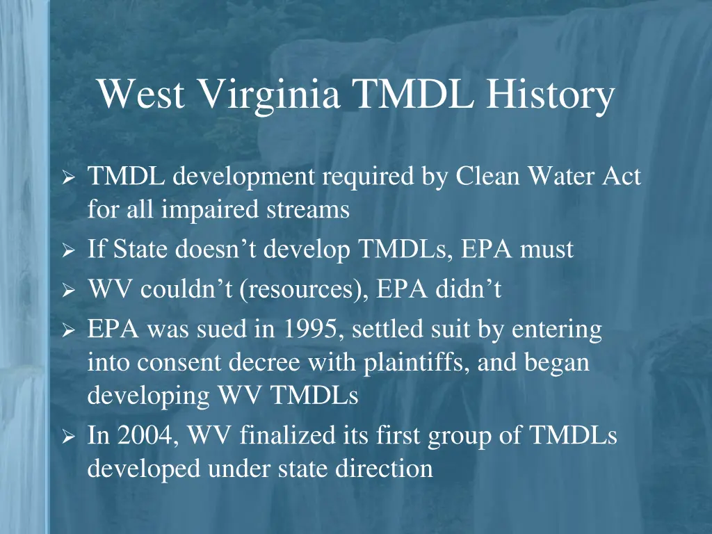 west virginia tmdl history