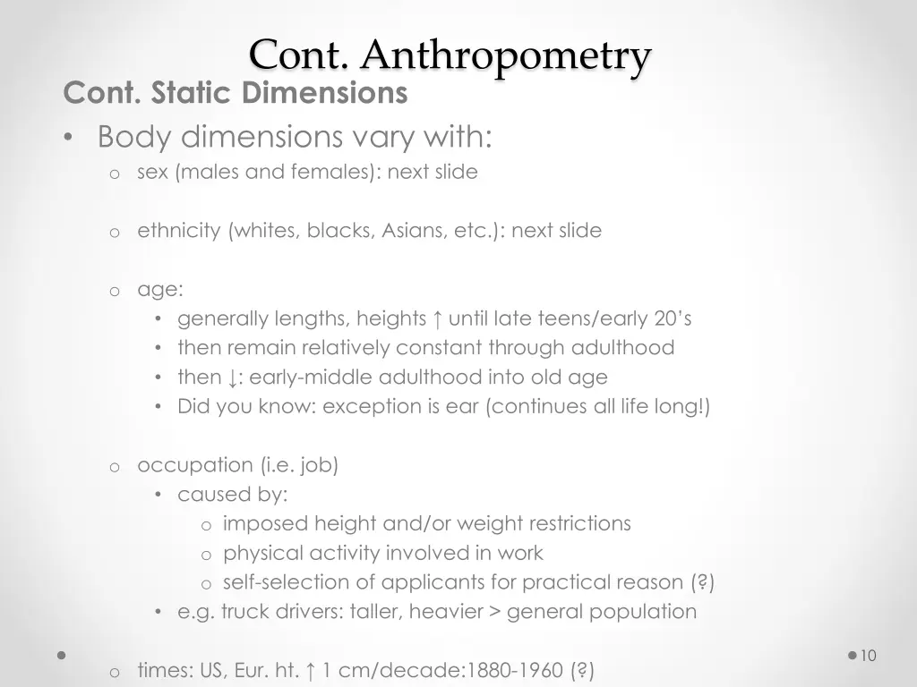 cont anthropometry cont static dimensions body