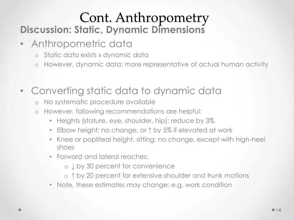 cont anthropometry discussion static dynamic