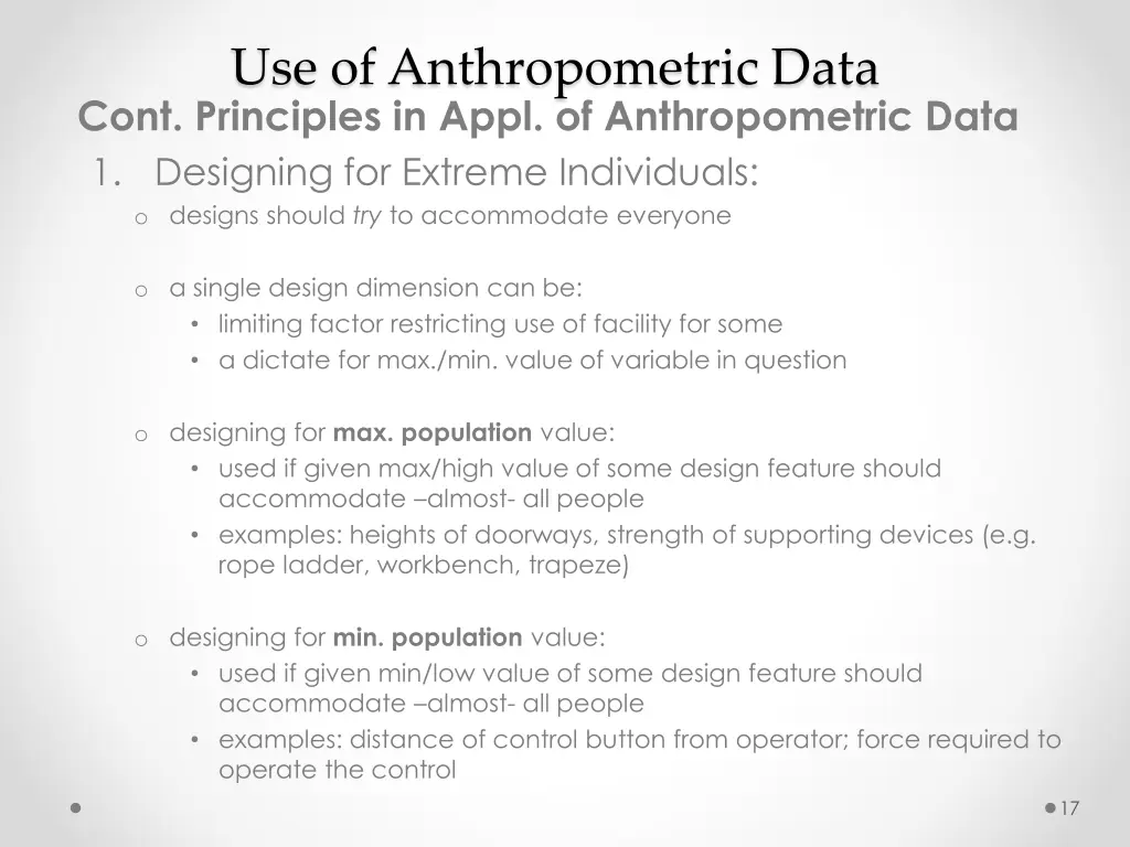 use of anthropometric data cont principles