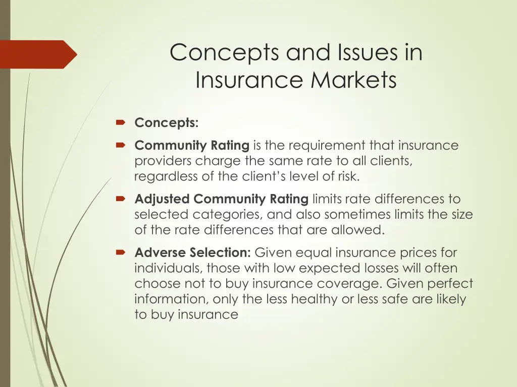 concepts and issues in insurance markets