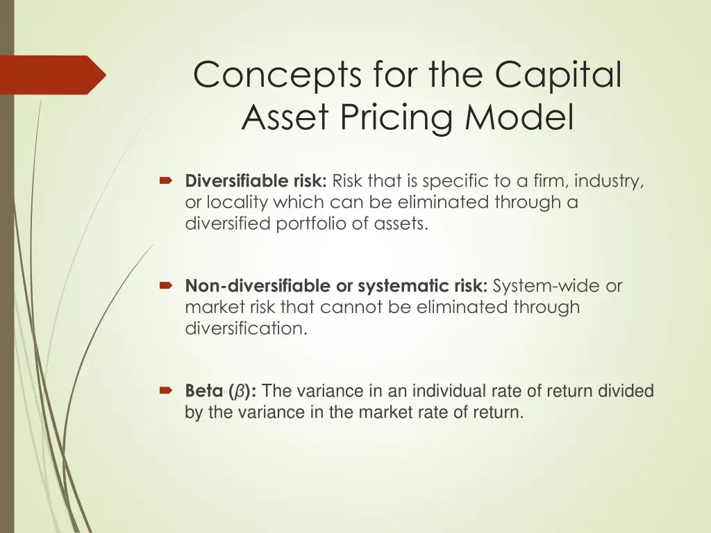 concepts for the capital asset pricing model