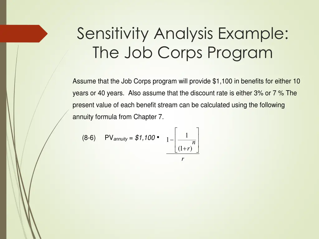 sensitivity analysis example the job corps program