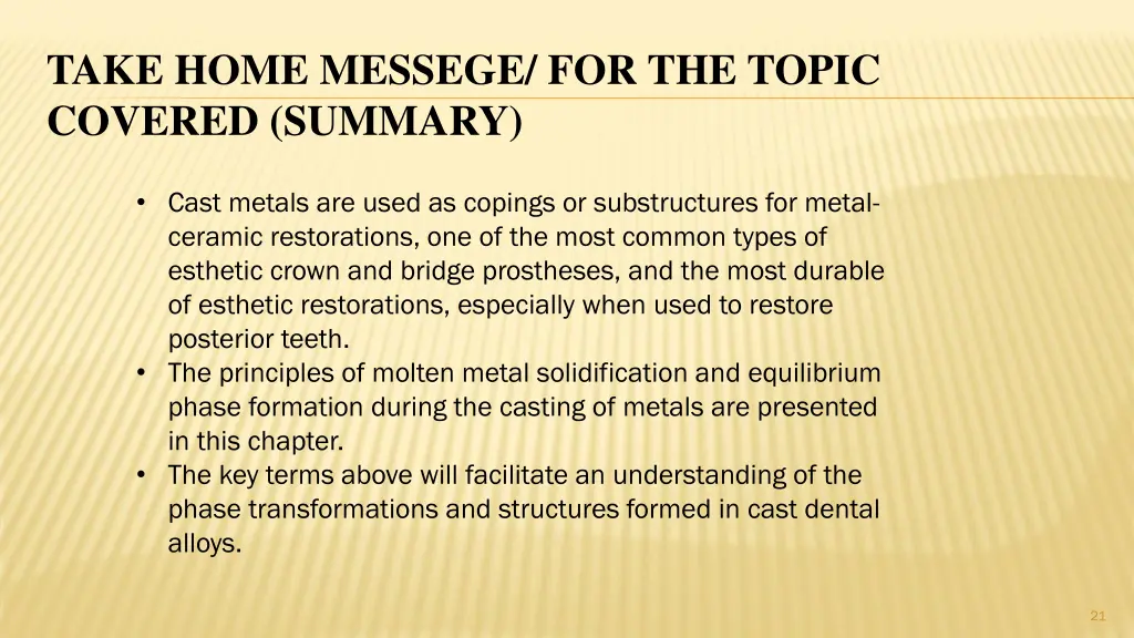 take home messege for the topic covered summary