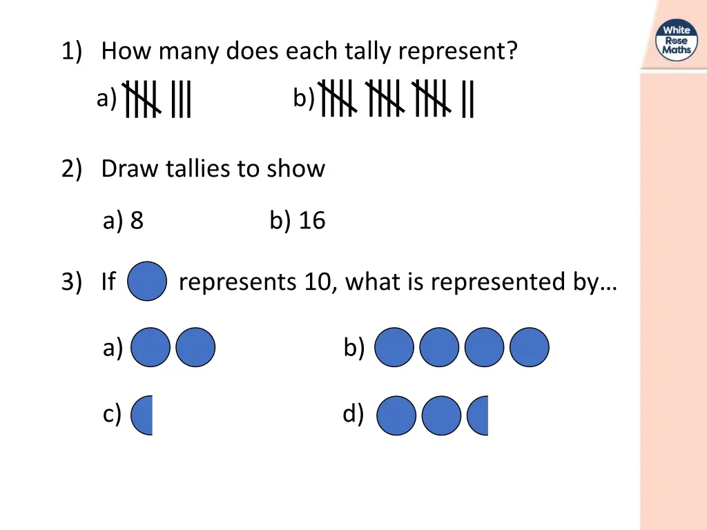 1 how many does each tally represent