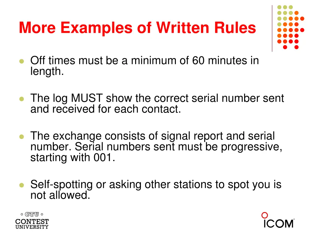 more examples of written rules